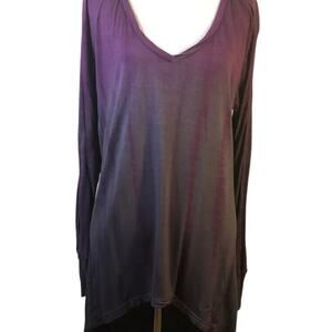Buffalo Womens Sz Lg Tie-Dye Purple‎ Print Slinky Slub Texture Hi-lo Shirt Top